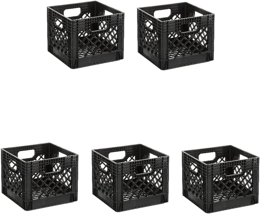Ecworpo 16Qt Heavy-Duty Square Milk Crate 5-Pack