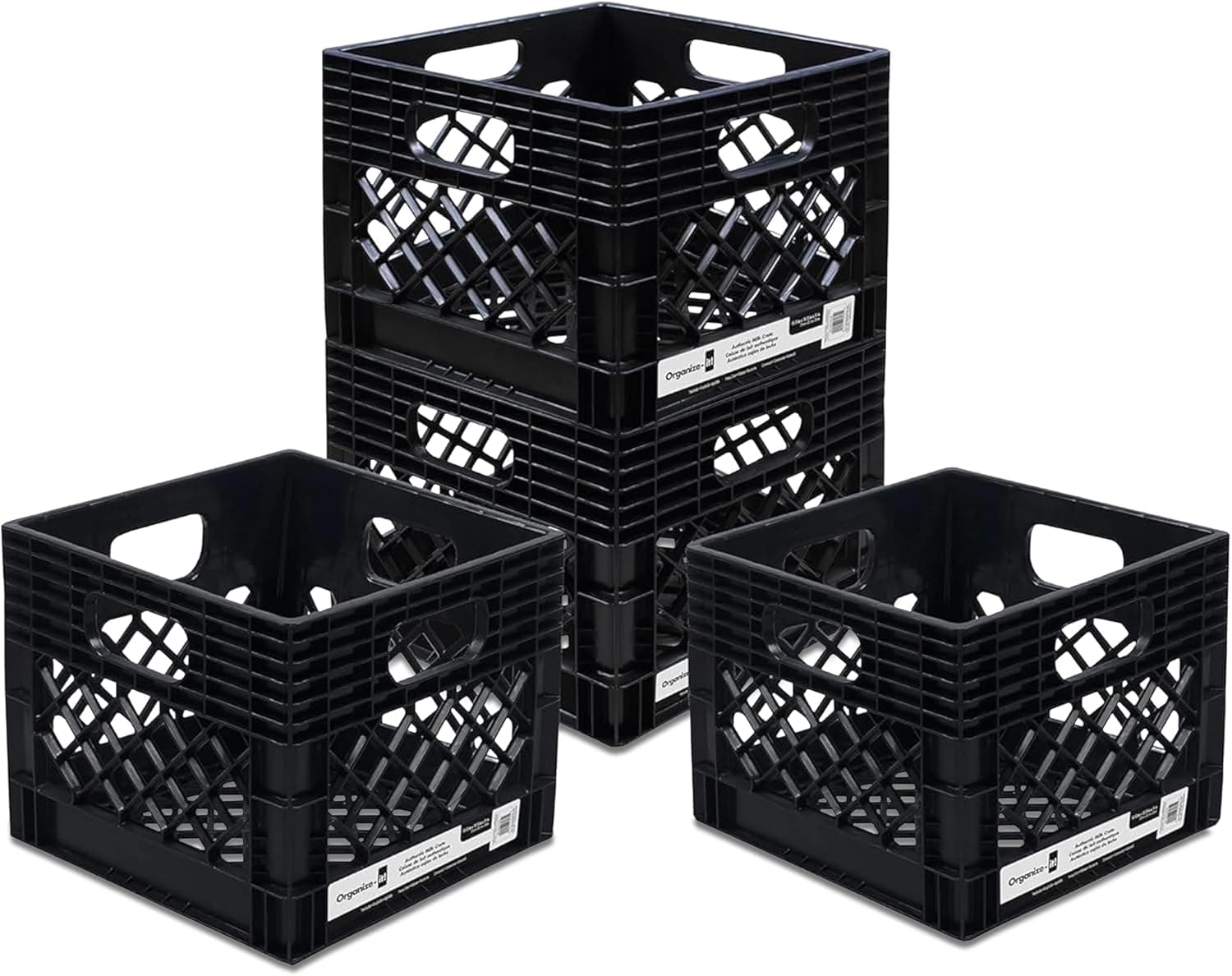 Multiple milk crates stacked for storage planning