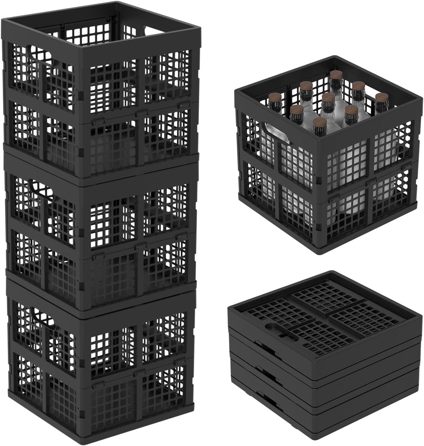 Taysisiter 18L Collapsible Milk Crate 3-Pack
